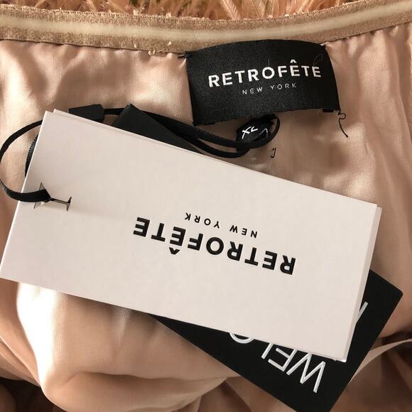 Retrofete Torin Feather Dress Sequin Off The Shoulder Mini Dusty Peach NWT XL - Picture 7 of 9